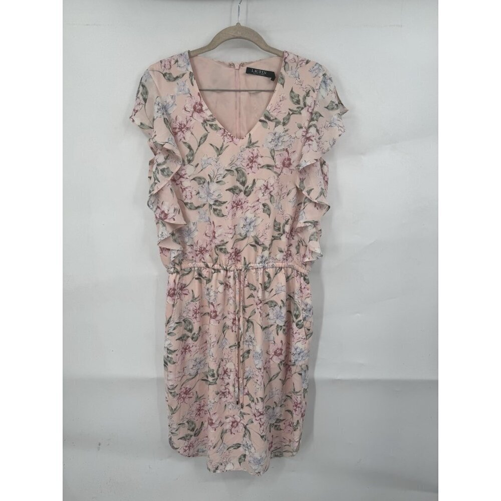 Lauren Ralph Lauren Floral Dress Women 6 Pink Ruffle Whimsical‎ Feminine Elegant